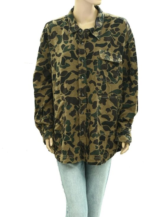 BDG Urban Outfitters Dani Flannel Shirt Tunic Top Buttondown Army Print S 283065 - Picture 4 of 8